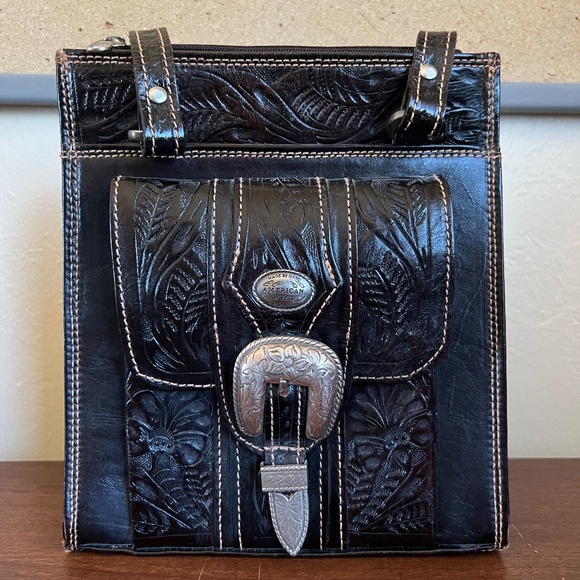 American West Hand Tooled Leather Purse Handbag - Picture 2 of 11